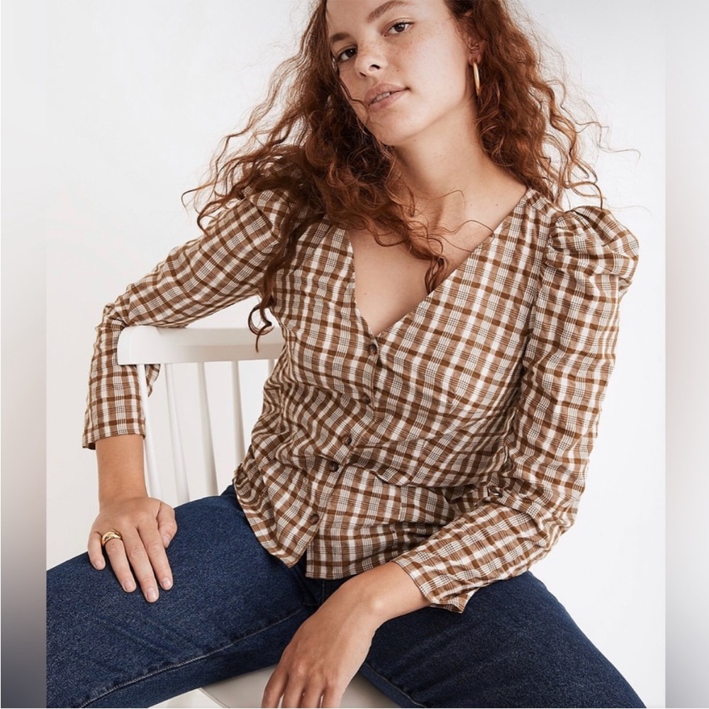 Madewell Westover Sandown Weathered Olive Plaid Top Size 10